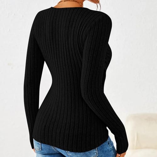 Womens Casual Knitting Tops Slim Fit V Neck Long Sleeve Button Trim Shirts Comfy Going Out Y2K Blouses for Teen Girls3
