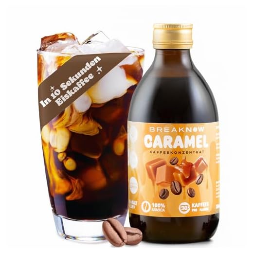 BreakNow Caramel Macchiato - IJskoffieconcentraat met karamelaroma – siroop voor cappuccino, geslagen – klaar in 10 seconden – 1 fles = 30