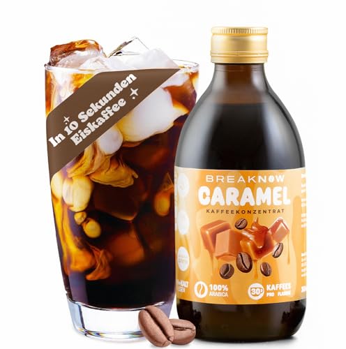 BreakNow - Caramel Macchiato - Café concentrado - Con delicioso aroma a caramelo - Jarabe de café, café helado, cerveza fría, capuchino, frappé, etc. - Listo en tan solo 10 segundos - 1 botella = 30