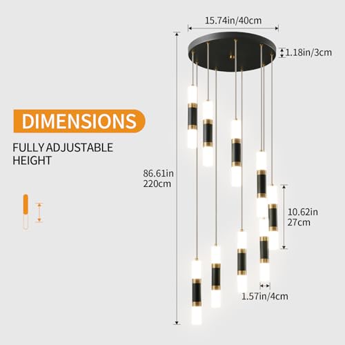 Image of 9-Light Chandelier LED 54W Dimmable Chandeliers for Entryway Pendant Light Fixture Chandeliers for Staircase Lobby Black Gold Lighting Modern High Ceiling Chandelier
