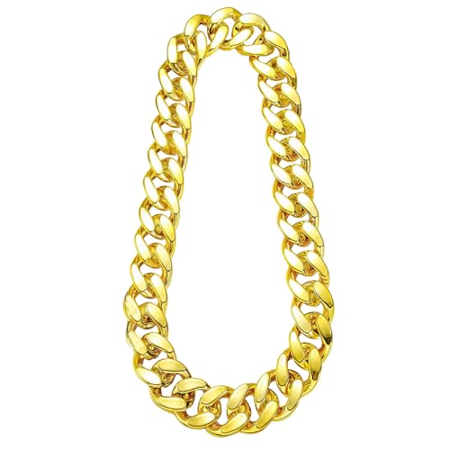 Herren Goldkette Hip Hop Rapper Kette Halskette Gold Kette Fasching Gold Kette Männer Gefälschte Halskette aus Kunststoff Breit Link Chain Hip Hop Halsketten für Cosplay Karneval Hallowee