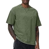 Distressed Oversized Tshirts for Men Vintage Washed Unisex Tees Cotton Casual Hipster Short Sleeve Tops(ArmyGreen M)
