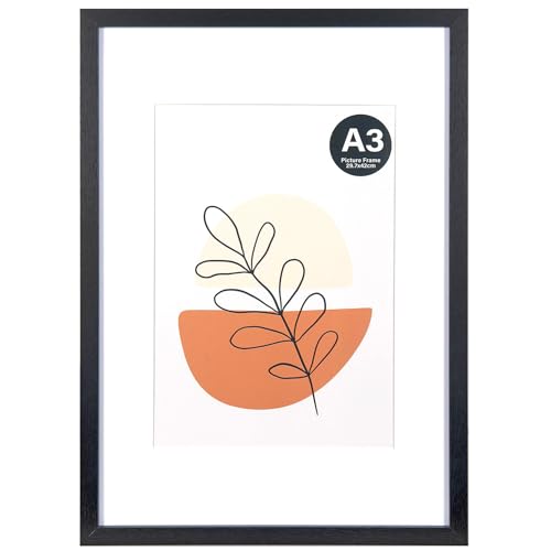 KAIWIN Picture Frame Black A3-21x30 cm (A4) with Mat, Photo frame with acrylic glass for hanging for photos posters, puzzles
