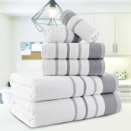 Image of Casa Copenhagen, Germany Design - White Bay Super Soft Collection 100% Cotton 6 Piece Towel Set, Includes 2 Bath Towels 2 Hand Towels 2 Washcloths - Grey & Grey