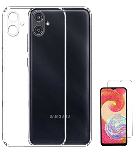 Image of Transparent Soft Silicone TPU Flexible Back Cover Compatible with Samsung Galaxy A04e and Screen Guard