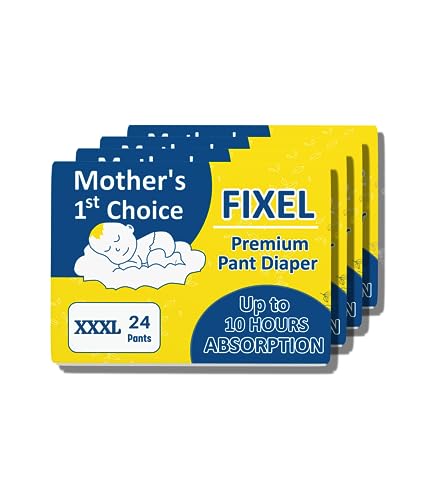 Image of FIXEL Baby Pants Diapers, XXX-Large (XXXL), with Wetness Indicator, 18-35 kg, Pack of 4, 96 count