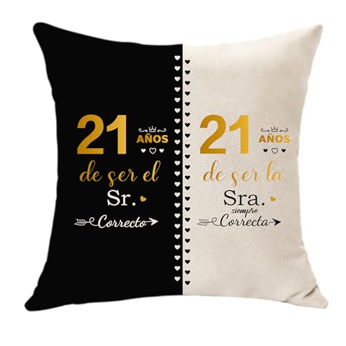 Hasodeo 21 anos de casamento presentes para casal fronha de almofada presente para 21º aniversário esposa marido irmã tia tio irmão almofada decoração 45 x 45 cm ideias presentes de casamento (21)