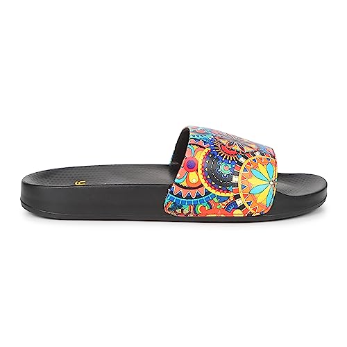 Image of YOHO Tropica Printed Comfortable Women Slides | Stylish Rainy Footwear & Waterproof Monsoon Sandals | Soft Inner Lining On Strap