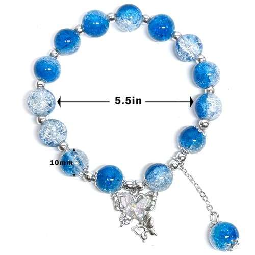SUPKID 10MM Beaded Bracelets - Butterfly Pendant Beaded Stretch Bracelets - Matching Bracelets for 3 Beautiful Pink Blue Green - Design for Teenagers and Women2
