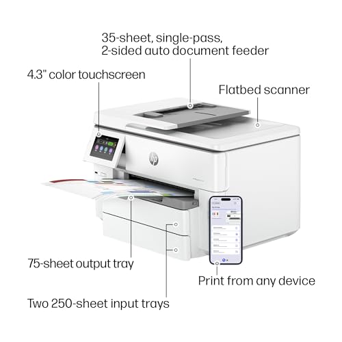 HP OfficeJet Pro 9730e Wide-Format Wireless All-in-One Color Inkjet Printer, Print, scan, Copy up to 11x17', ADF, Duplex Printing Best-for-Office, 3 Month Instant Ink Trial Included (537P6A)