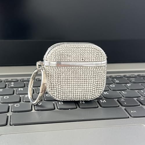 JRCYVTA do AirPods4 diamentowe etui ze strasem, brokat, kryształ, błyszczący, uroczy, do AirPods4, dla dziewcząt, kobiet, luksusowa skóra (srebrny)