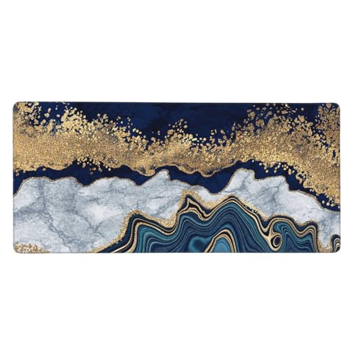 Tapis de souris grand format marbre bleu doré idéal pour organiser et sublimer le bureau de maison