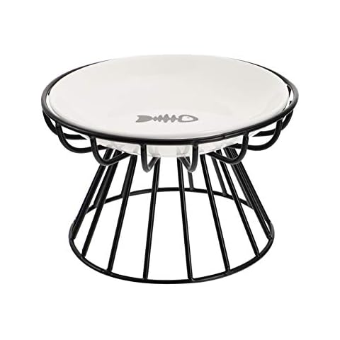 ULTECHNOVO Ceramic Cat Bowls, Raised Cat Bowls Cat Dog Bowl Raised Cat Food Bowl Dish with Metal Stand Food and Water Feeding Bowl for Cat Kitten Small Dog, Black Cover