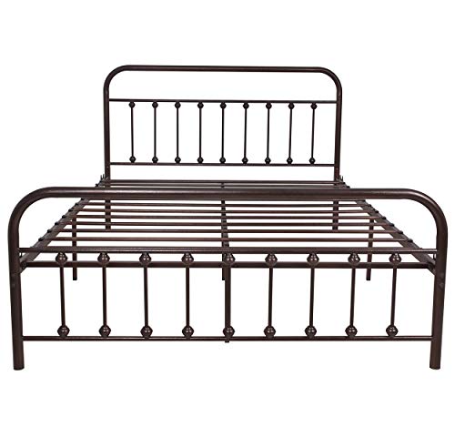Nachtimoor Metal Bed Frame Queen Size Headboard And Footboard The Country Style Iron-Art Double Bed The Metal Structure, Antique Bronze Brown Baking Paint.sturdy Metal Frame Premium Steel Slat Suppot #TOP4
