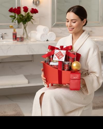 Image of Mother gifts Spa Gift Set For Women, Birthday Gifts for Her, Spa Gift Basket for Women, Red Rose Bath and Body in Floral Scents Bath Kits, Home Spa Gift Basket, Bath Spa Kit for Mothers day Lotion