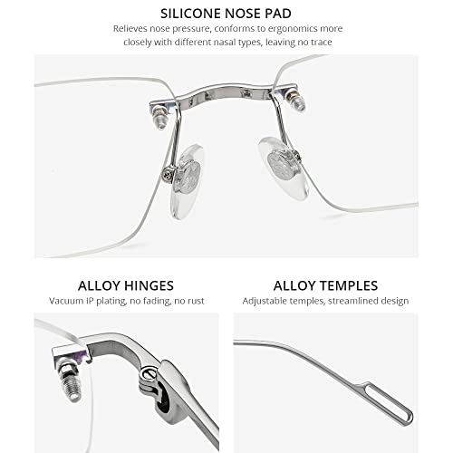 Image of HEPIDEM Vintage Style Rimless Rectangular Metal Eyeglasses for Men,New Frameless Square Optical Glasses Frame