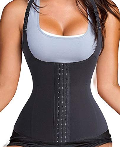 LaLaAreal Damen Korsett Taillentrainer Bauchkontrolle Body Shaper Training Schweißgürtel Girdle Gym Tops, Schwarz mit Riemen, 42 Cover