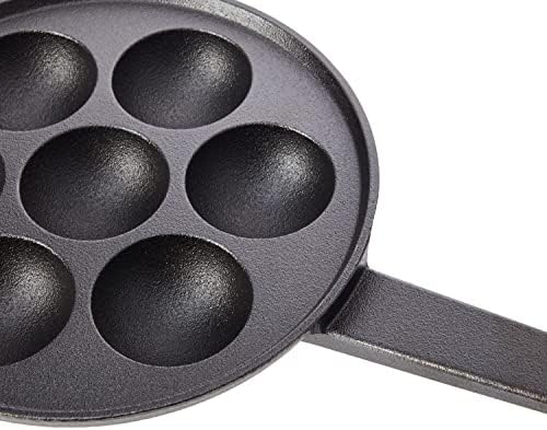 KitchenCraft KCDANPAN Aebleskiver Pan with 7 Holes and Aebleskiver Recipe, Cast Iron, 20.5 cm, Black