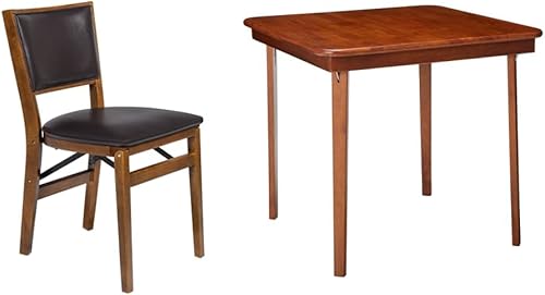 MECO STAKMORE - Silla plegable tapizada retro con acabado de madera de fruta, juego de 2 y mesa plegable cuadrada con borde recto de 32 pulgadas,