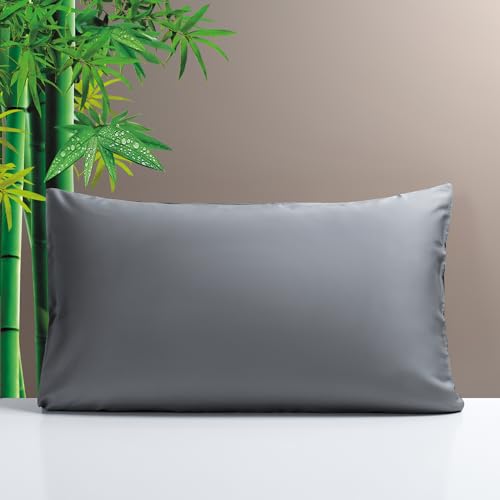 Simple&Opulence Cooling Pillowcase King Size Set of 2, 100% Viscose from Bamboo Pillow Cover with Envelope Closure, Silky Breathable and Ultra Soft for Summer Hot Sleepers (Grey, 20''x40'')