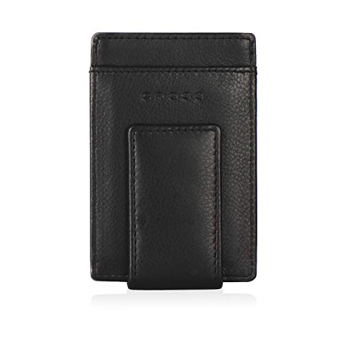 Image of Cross Leather Men's Money Clip Wallet | 3 Card Slots | 1 Multi-Purpose Slip-in Solts | Magnetic Closure Money Clip- Black | Premium Design | Lightweight | Genuine Leather