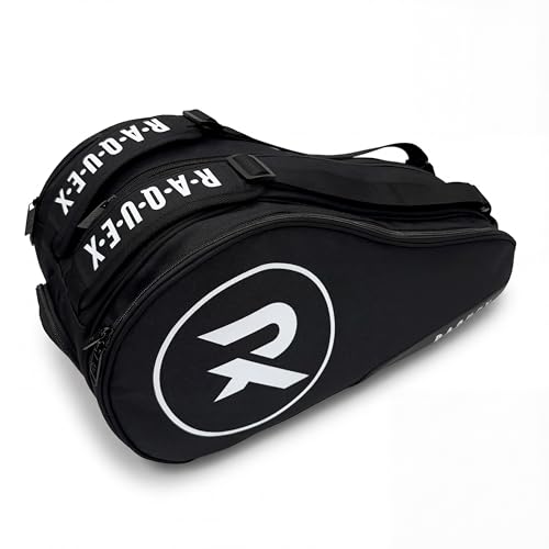 Raquex Engage 2 Padel/Pickleball Racket Bag Backpack Style Twin Shoulder Straps + Carry Handle - Thermal Lining Trainers Compartment Central Storage (Black)