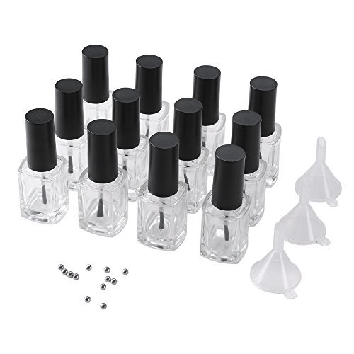CICI&SISI Nail Polish Bottles 15ml Empty Nail Polish Bottles W/Brush Square Shape/12 Bottles Set