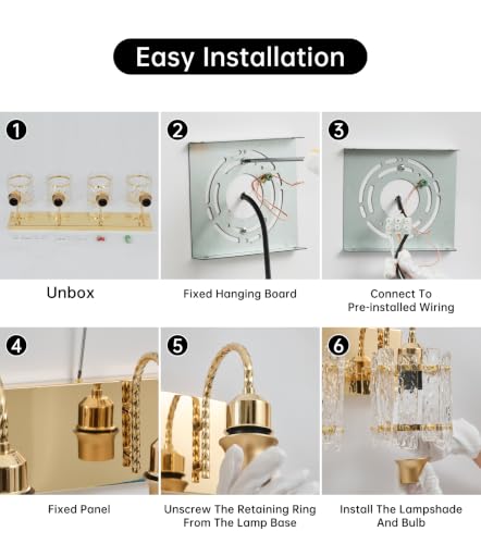 Image of 4 Light Bathroom Vanity Light, Gold Vanity Light with Glass Shade