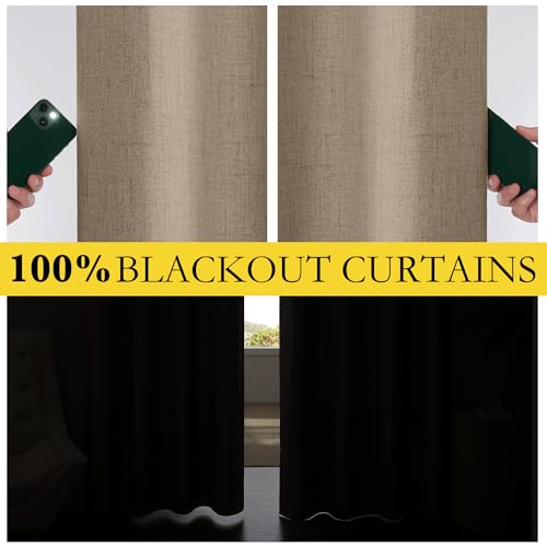 NICETOWN 100% Blackout Curtains for Kitchen with Grey Liner, Rod Pocket & Back Tab Thermal Insulated Flax Textured Full Light Blocking Window Draperies for Nursery(Burlap, 2 Panels, 42" W x 63" L) by NICETOWN - Image 2