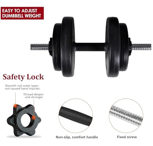 Image of Home Gym Weight Set, 20 kg Barbell with Plates, EZ Curl Bar, Dumbbell Handles, Spring Collars (8 KG)