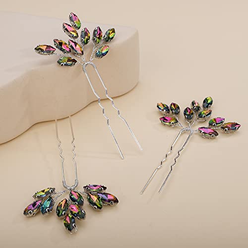 Teyglen 3Pcs Bridal Crystal Hair Pins Rhinestones Hair Pieces Simple Crystal Wedding Hair Accessories Handmade Hair Pins For Women Bride Girls (Colorful) #TOP3