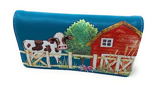 Shag Wear Barnyard Cows Large Animal Wallet for Women and Teen Girls Vegan Faux Leather 7" Teal2