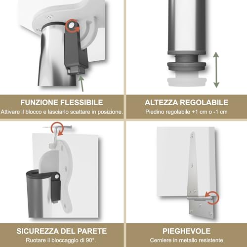 Tavolo pieghevole a parete Piano del tavolo 80x50 cm in bianco Tavolo pieghevole Tavolo da pranzo Tavolo da cucina a parete Altezza tavolo 74 cm Gamba del tavolo pieghevole - 6