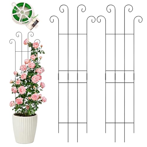 Metal Garden Trellis for Climbing Plants 2-Pack Plant Supports with 20m Plant Tie Indoor & Outdoor Metal Trellis for Vines Roses Ivy 83 × 27 cm