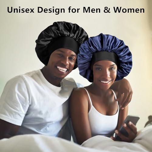 Image of 2pcs Bonnets for Men, Double Layer Hair Bonnet Satin Bonnet for Women Curly Hair Braids