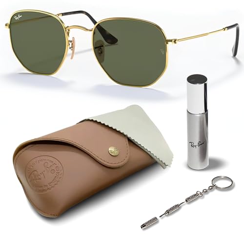 Ray-Ban RB3548N HEXAGONAL FLAT LENSES Square-Round Shaped Non-Polarized Sunglasses for Men & Women – Includes Official RAYBAN Eyewear Kit – Ideal Formal & Casual Wear Sunglasses – G-15 Green Lens