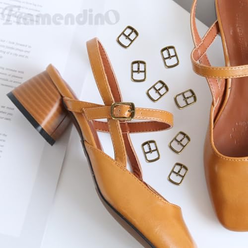 Framendino, 20 Pack Brone Rectangular Metallic Single Prong Pin Shoes Buckles Metal Roller Hardware for Bags Leather Belt