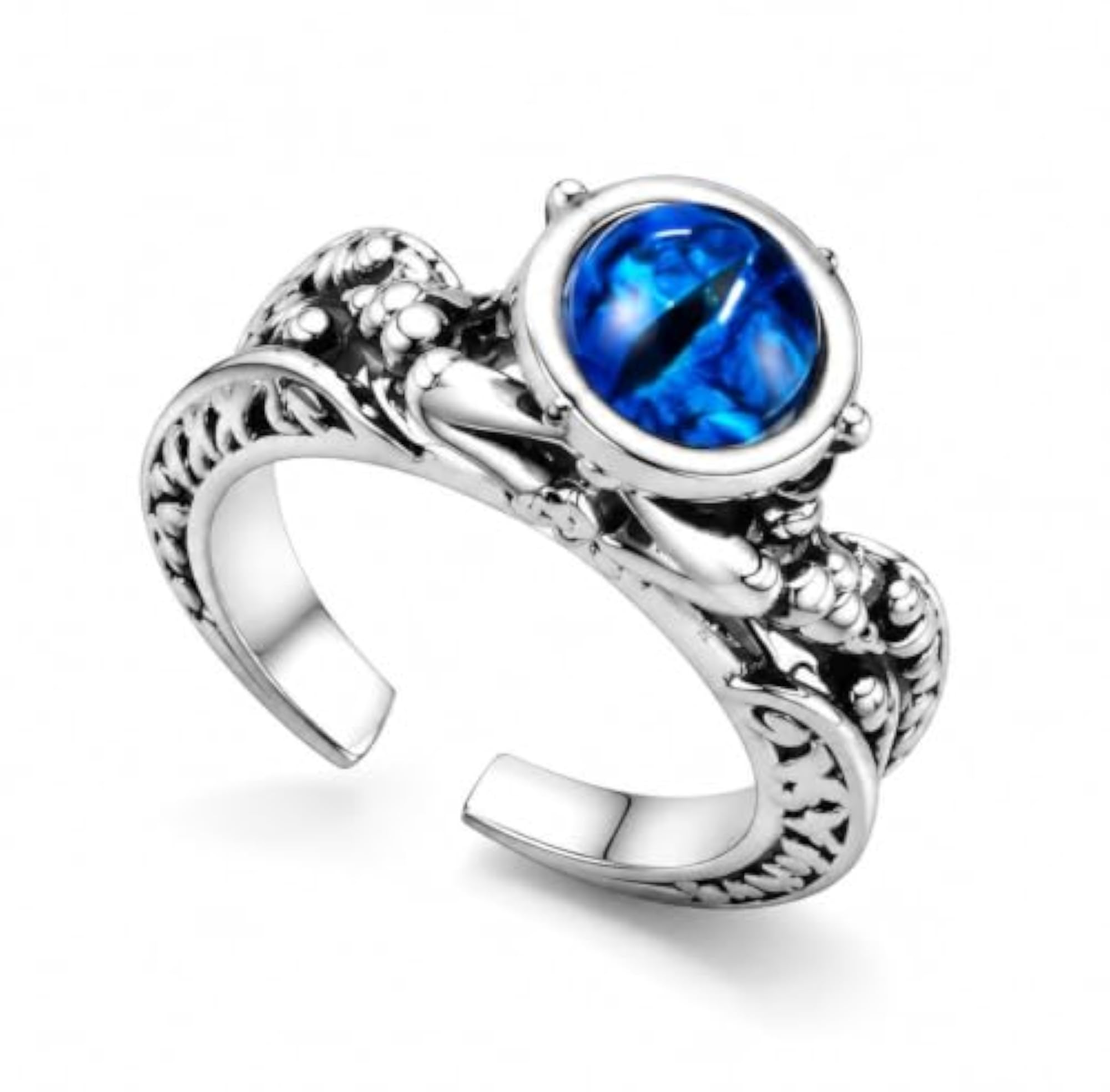 Men's Gothic Vintage Blue Dragon Eye Stainless Steel Ring