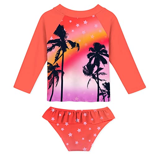Toddler Girls Long Sleeve Rashguard Swimsuit 2T 3D Printed Hawaiian Tree 2 Piece Bathing Suits 2 Years #TOP1
