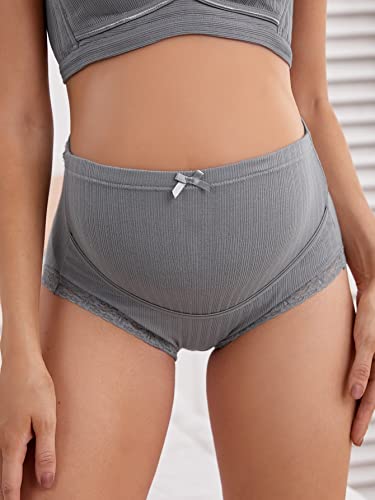 Cozyease Women's Maternity Panty Ribbed Knit Lace Trim Pregnancy High Rise Underwear Briefs Grey S #TOP3