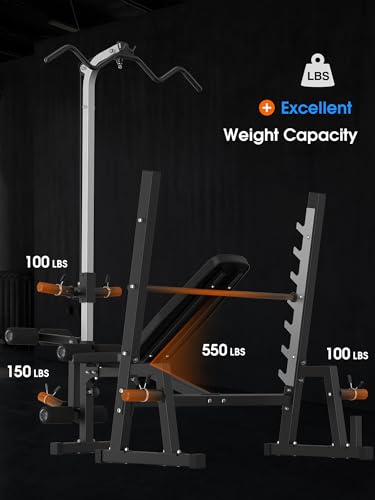 JX FITNESS Olympic Weight Bench with Preacher Curl Pad and Leg Developer, Workout Bench Press Multi-Function Weight Lifting Gym/Home Gym