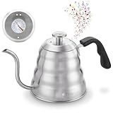 ZOMFLO Gooseneck Kettle Whistle With Thermometer For Coffee and Tea,Stainless Steel Pour Over Whistling Pot Works On All Stove Tops