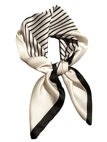 WDIRARA Women's Silk Head Scarf Striped Bandana Satin Hair Wrap Square Headscarf