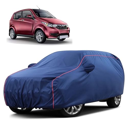 Image of Sulfar 100% Water Resistant Car Body Cover Compatible with Mirror for Mahindra e2o (Triple Stitched, Full Bottom Elastic, Blue Taffeta with Red Piping)