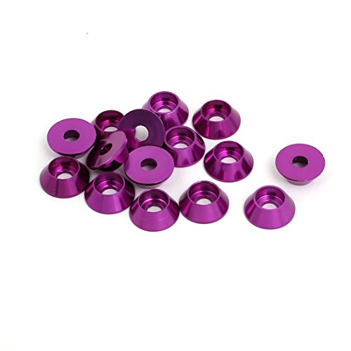 uxcell M3 Aluminium Alloy Cone Shaped Round Cup Bumper Washer Purple 15pcs