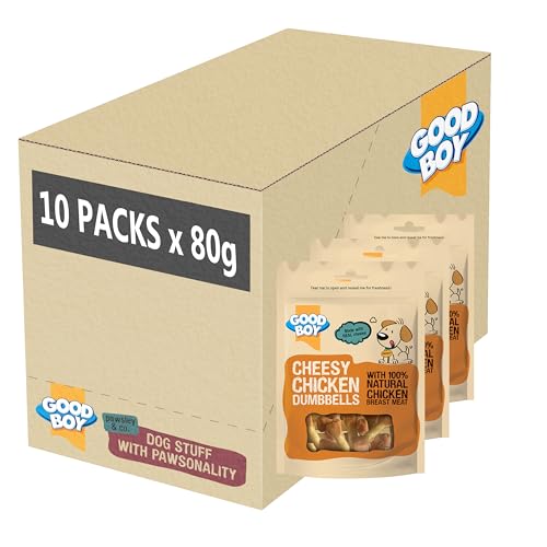 Good Boy Cheesy Chicken Dumbbells - Natural Dog Treats - Low Fat - Rawhide Free Recipe - 10 x 80g