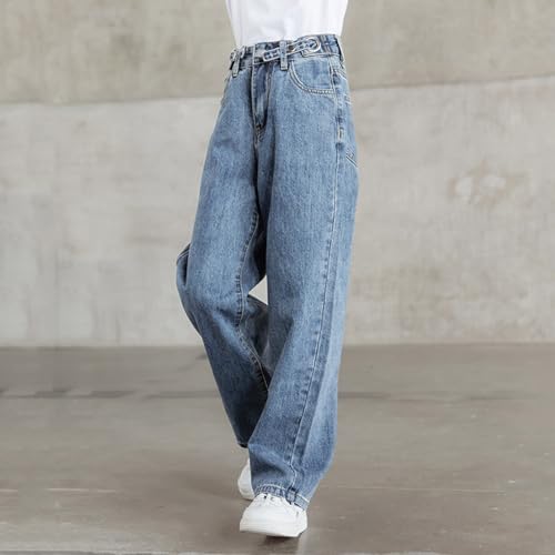 Little Girl Ripped Jeans Tassel Hem Drawstring Waistband Long Jeans Solid Size 5 Girl Clothes2