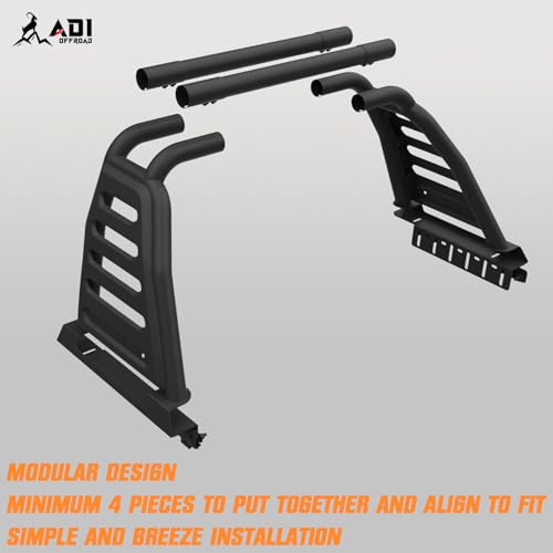 Image of Over-Cab Roll Bar for Full-Size Trucks with Top Light Mount | Sport Bar Compatible with F-150, Silverado Sierra Ram 1500, Tundra, Titan XD | Non-Drill Required (Full-Size Truck)