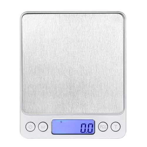 ELAYARD Báscula Electrónica Portátil Multifuncional 500g Precisión 0,01g Acero Inoxidable Pantalla Lcd para Cocina Hornear Joyería Hogar sin Batería