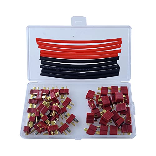 YIXISI 25 Paia T Spina Connettore, T Spina Connettore Connettori, T-Plug Couples Deans Maschio e Femmina, con 1m Tubo Shrink per Batteria RC LiPo